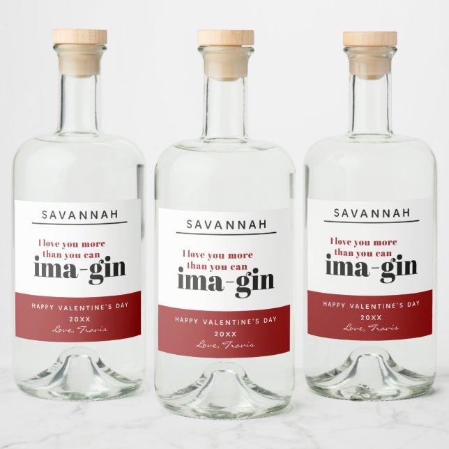 Modern Red Funny Gin Pun Happy Valentines Day Liquor Bottle Label (Bottles)
