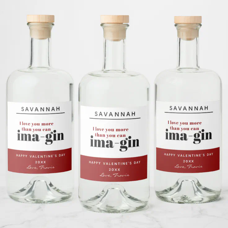 Modern Red Funny Gin Pun Happy Valentines Day Liquor Bottle Label | Zazzle