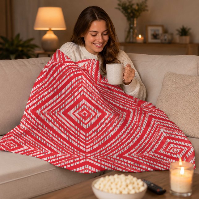 Modern Red Geometric Fleece Blanket (Creator Uploaded)