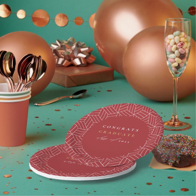 Modern Red Geometric Graduation Party Paper Plates (Multi)