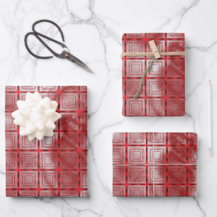 Modern Red Geometric Pattern And Burgundy Marble Wrapping Paper Sheets
