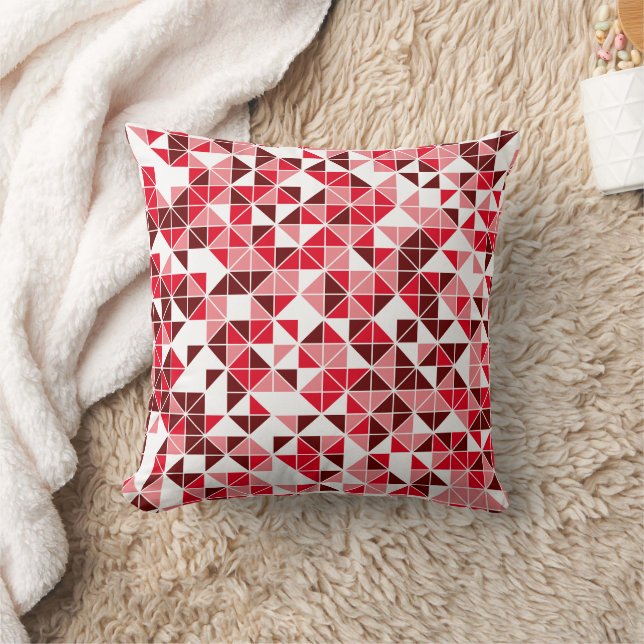Modern Red Geometric Pattern Throw Pillow (Blanket)