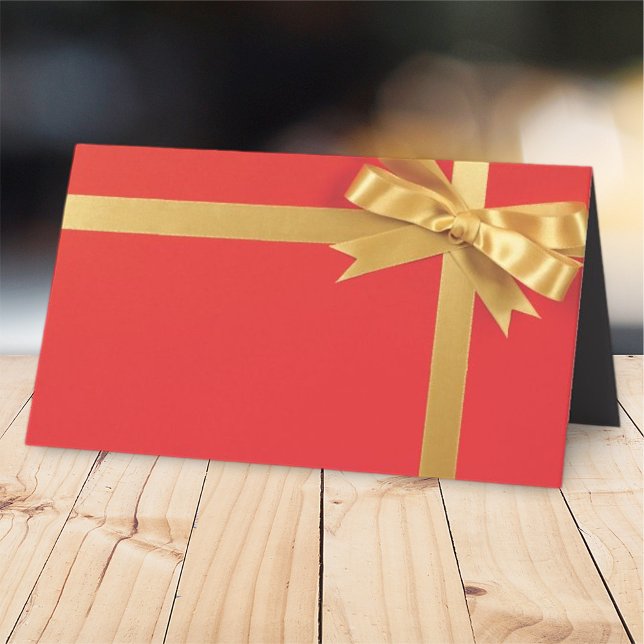 Modern Red Gift with Golden Bow | Holiday Place Card (Creator Uploaded)