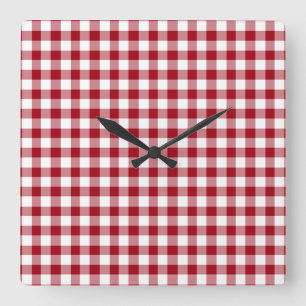 Modern Red Gingham Pattern Square Wall Clock