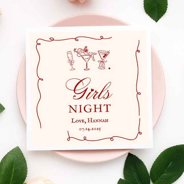 Modern Red Girls Night Dinner Party Napkins (Creator Uploaded)