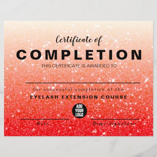 Modern Red Glitter Certificate of Completion