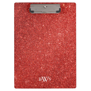 Modern Red Glitter Luxury Monogram Clipboard