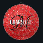 Modern red glitter monogram name dart board<br><div class="desc">Modern red glitter dart board with a white typography name and black monogram. Personalize with name and initial.</div>