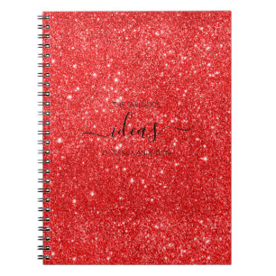 Modern red glitter script name notebook