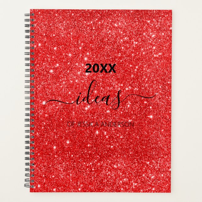 Modern red glitter script name  planner (Front)
