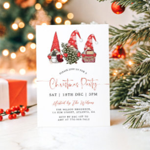 Modern Red Gnomes Christmas Party Invitation