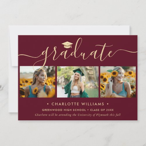 Modern Red Gold 4 Photo Graduation Announcement
