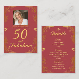 Modern Red Gold 50 Fabulous Birthday Enclosure Card