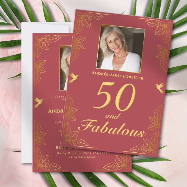 Modern Red Gold 50 Fabulous Birthday Invitation (Creator Uploaded)