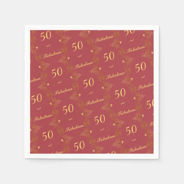 Modern Red Gold 50 Fabulous Birthday  Napkins (Front)