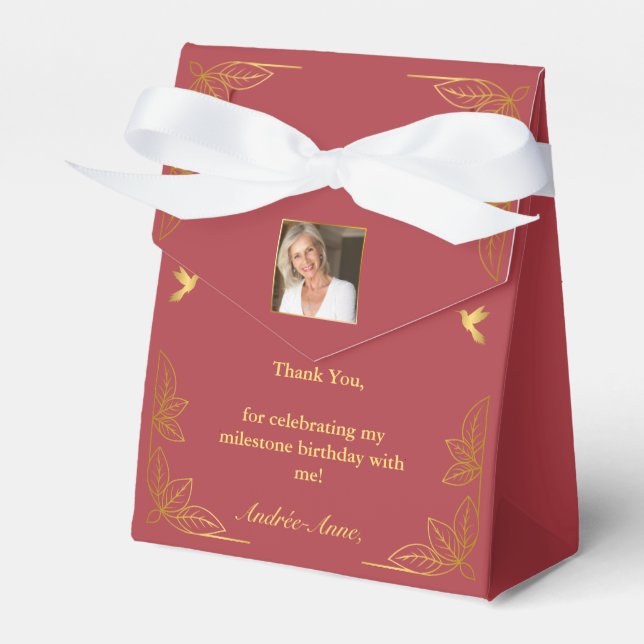 Modern Red Gold 50 Fabulous Birthday Photo Favor Boxes (Front Side)