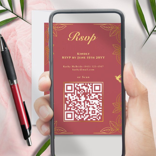 Modern Red Gold 50 Fabulous Birthday QR Code  RSVP Card (Creator Uploaded)