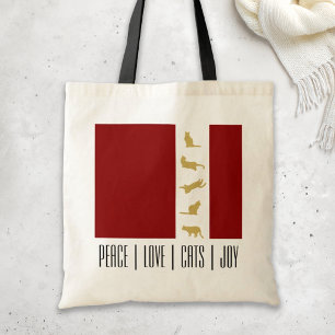 Modern Red Gold Cat Christmas Tote Bag