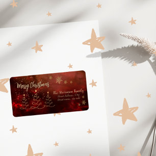Modern Red Gold Christmas Tree  Label
