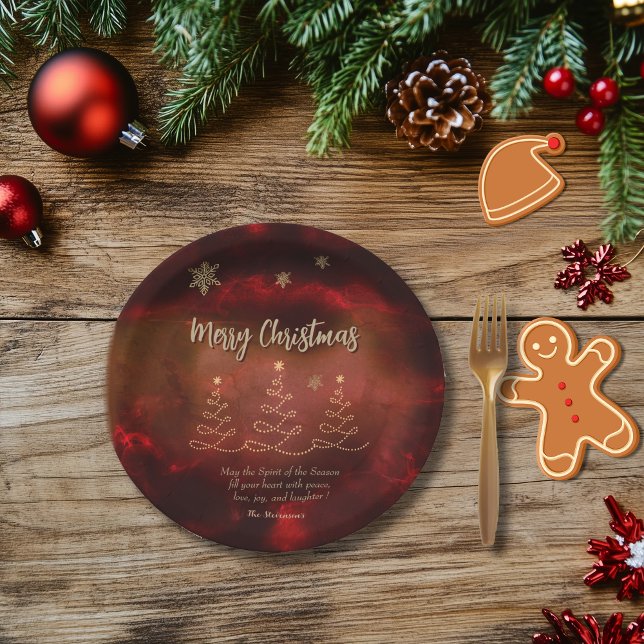 Modern Red Gold Christmas Tree Paper Plates (Modern Red Gold Christmas Tree Paper Plates)