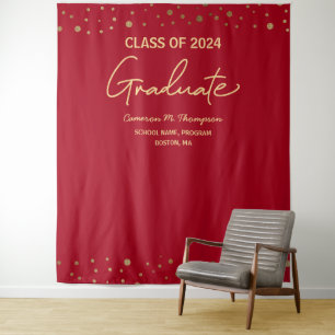 Modern Red Gold Class of 2024 backdrop graduation