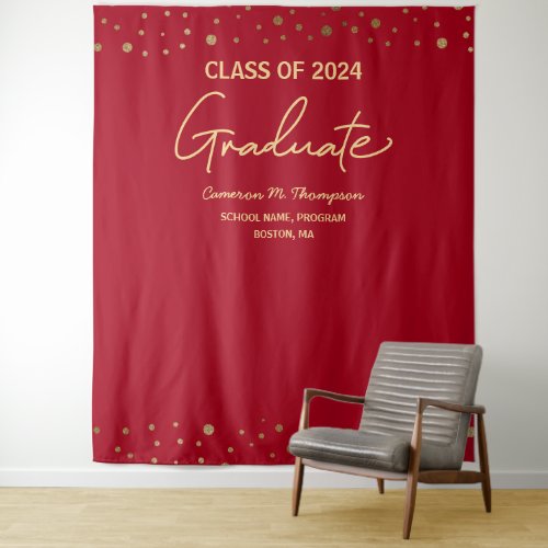 Modern Red Gold Class of 2024 backdrop graduation