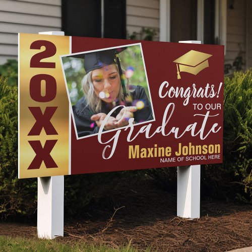 Modern Red  Gold Class of 2024 Photo Graduation Sign