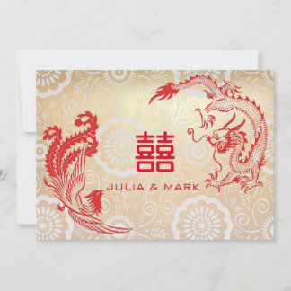 Modern Red Gold Dragon-Phoenix Chinese Wedding Invitation