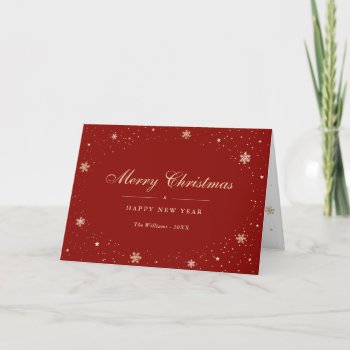 Modern Red Gold Foil Snow Snowflakes Holiday Card by CustomGreetingCards_ at Zazzle