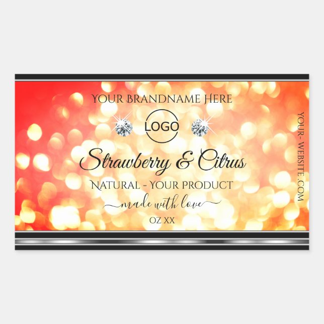Modern Red Gold Glitter Product Labels Jewels Logo (Front)