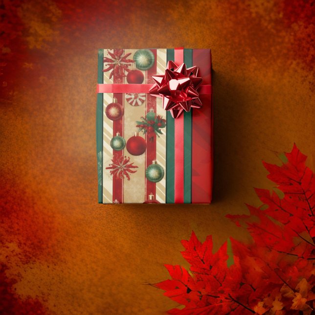 Modern Red Gold Green Stripes Wrapping Paper (Creator Uploaded)