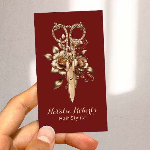Customizable Modern Red &amp; Gold Hair Stylist Salon SPA Business Card