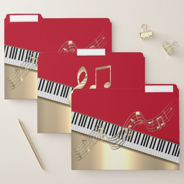 Modern Red Gold Music Notes,Piano Keys File Folder (Set)