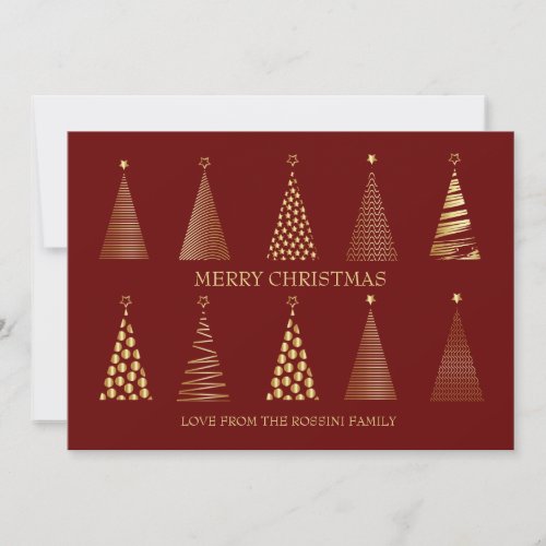 Modern Red  Gold Personalized Christmas Tree Holiday Card