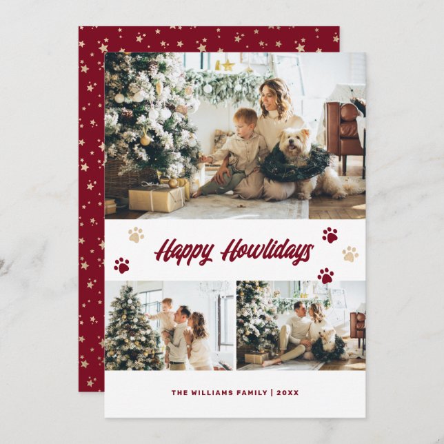 Modern Red Gold Photo Happy Howlidays Card (Front/Back)