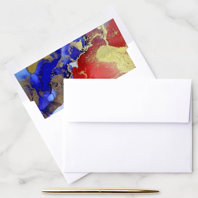 Modern Red Gold Purple Abstract Wedding Envelope Liner (Desk)