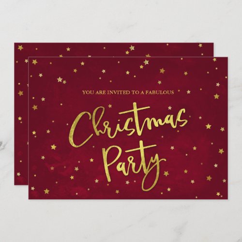 Modern Red  Gold Sparkly Stars Christmas Party Invitation