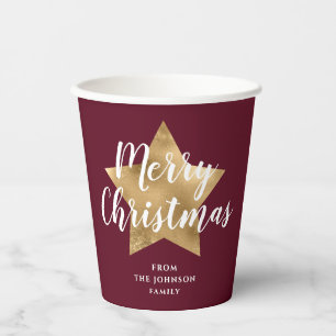 Modern Red Gold Star Christmas Paper Cups