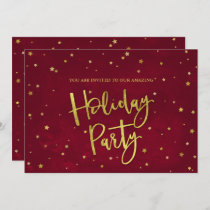 Modern Red & Gold Stars Holiday Party Invitation