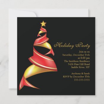 Modern Red & Gold Tree Holiday Christmas Party Invitation by celebrateitholidays at Zazzle