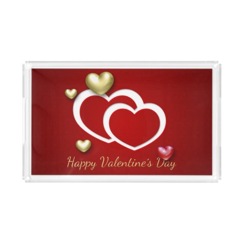 Modern Red Gold Valentine Hearts Acrylic Tray