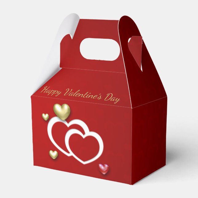 Modern Red Gold Valentine Hearts Favor Boxes (Front Side)