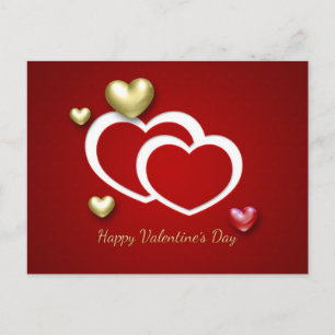 Modern Red Gold Valentine Hearts Holiday Postcard