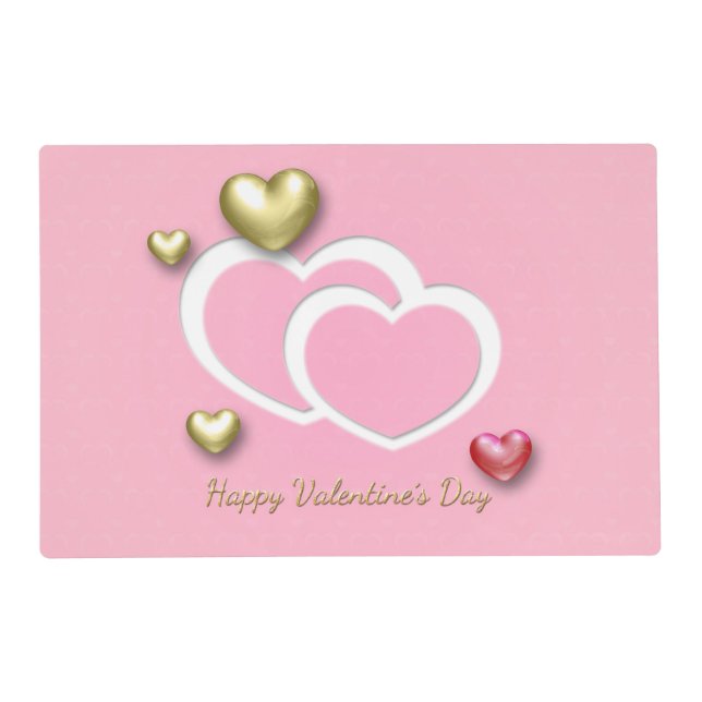 Modern Red Gold Valentine Hearts Light Pink Placemat (Front)