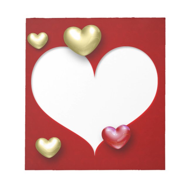Modern Red Gold Valentine Hearts Notepad (Front)