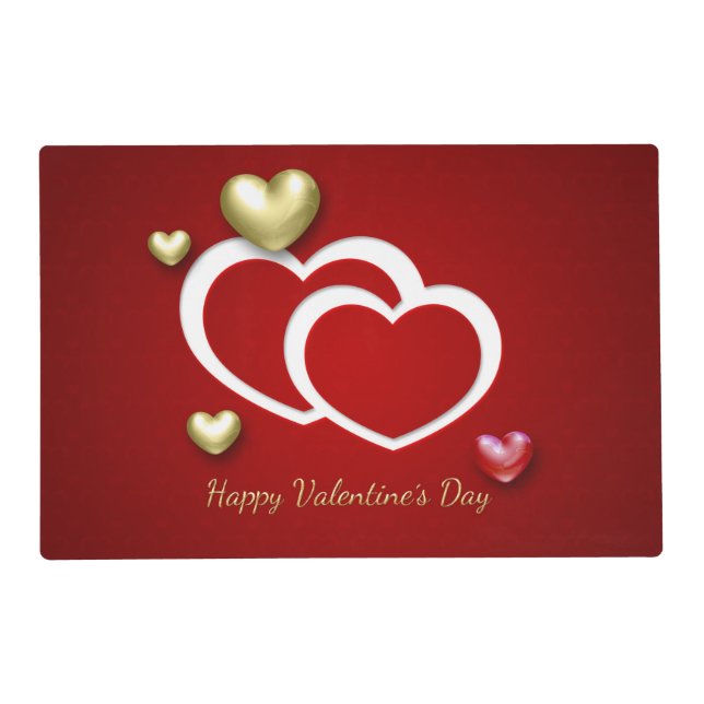 Modern Red Gold Valentine Hearts Placemat (Front)