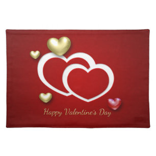 Modern Red Gold Valentine Hearts Placemat
