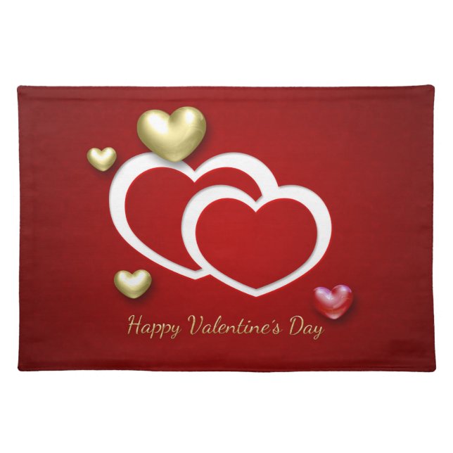 Modern Red Gold Valentine Hearts Placemat (Front)