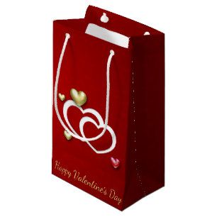 Modern Red Gold Valentine Hearts Small Gift Bag