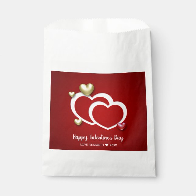 Modern Red Gold Valentine's Day Hearts Favor Bag (Front)